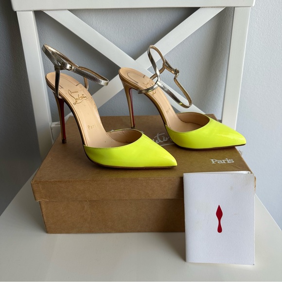 Christian Louboutin Shoes - Christian Louboutin Rivierina 100 Patent Specchio Pointed Toe Ankle Straps Heels